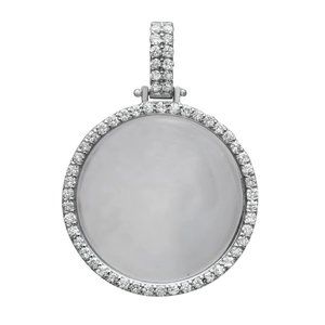 Round Cut Diamond Men's Circle Photo Pendant 14K White Gold 0.75Cttw